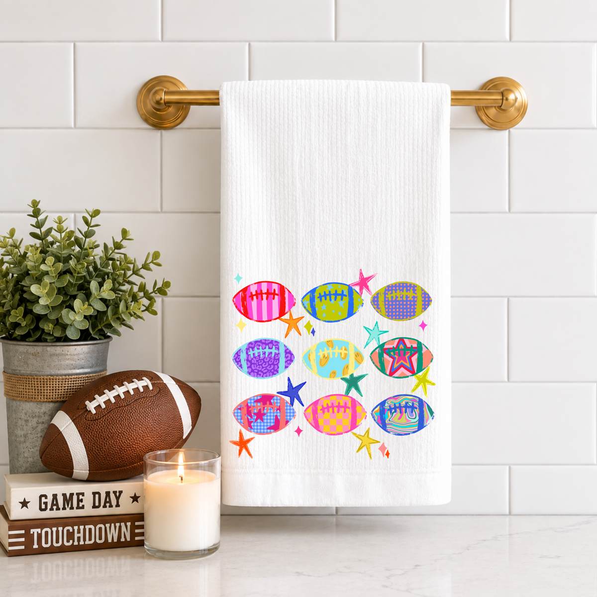 Patterned Football Tea Towel