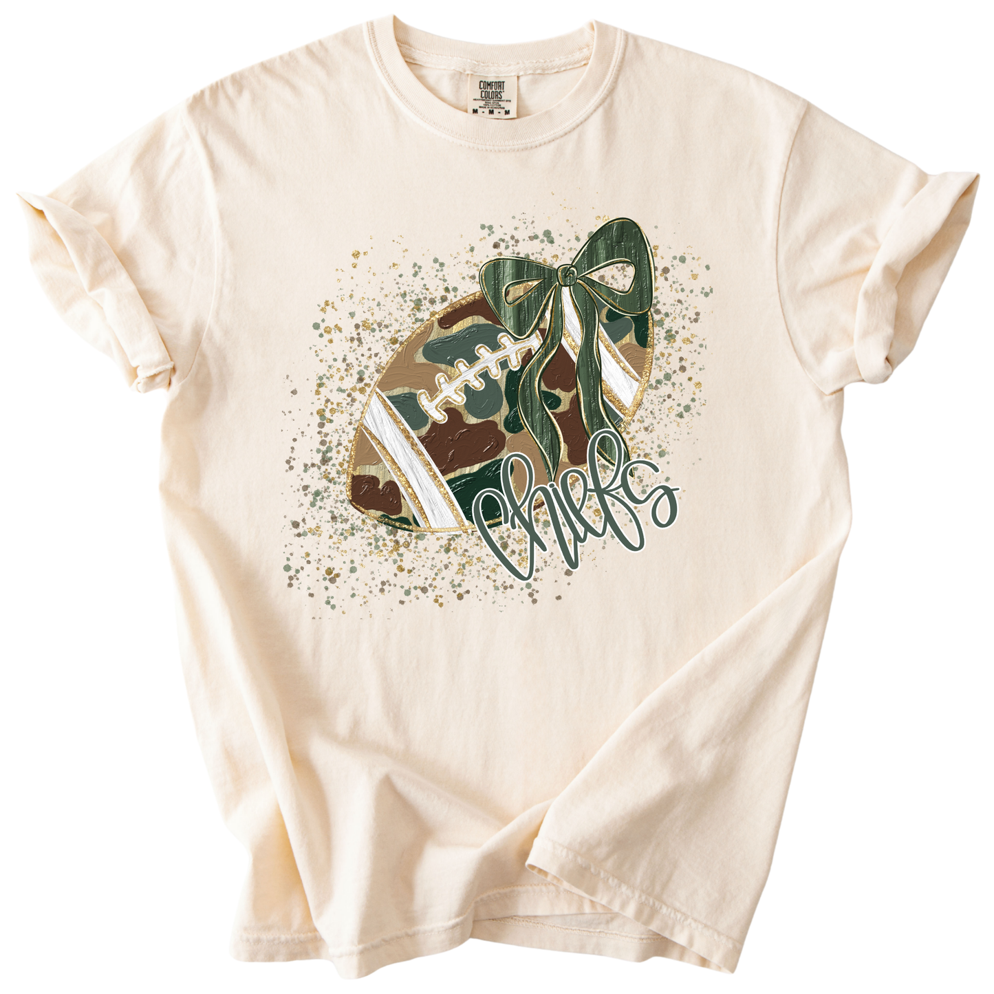 Camo Confetti Bow Football-Chiefs Tee