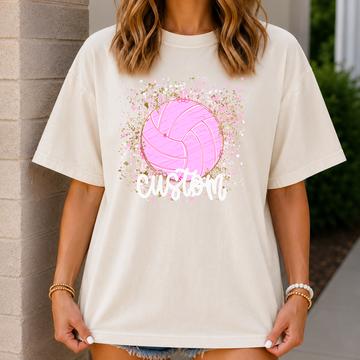 Pink Confetti Volleyball-Custom Tee