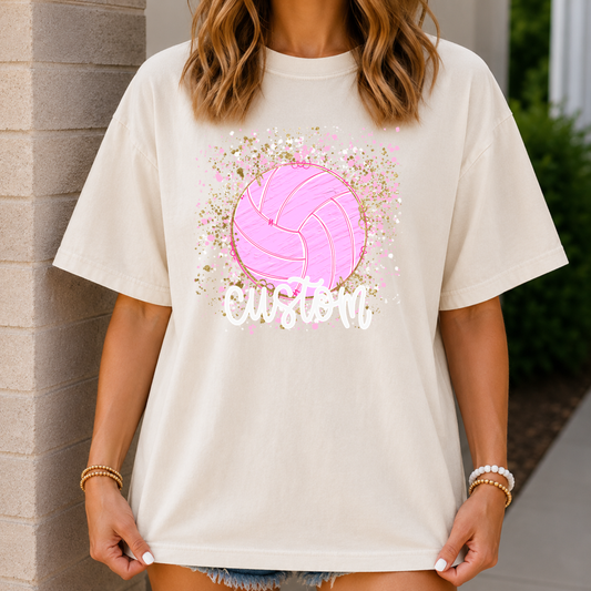 Pink Confetti Volleyball-Custom Tee
