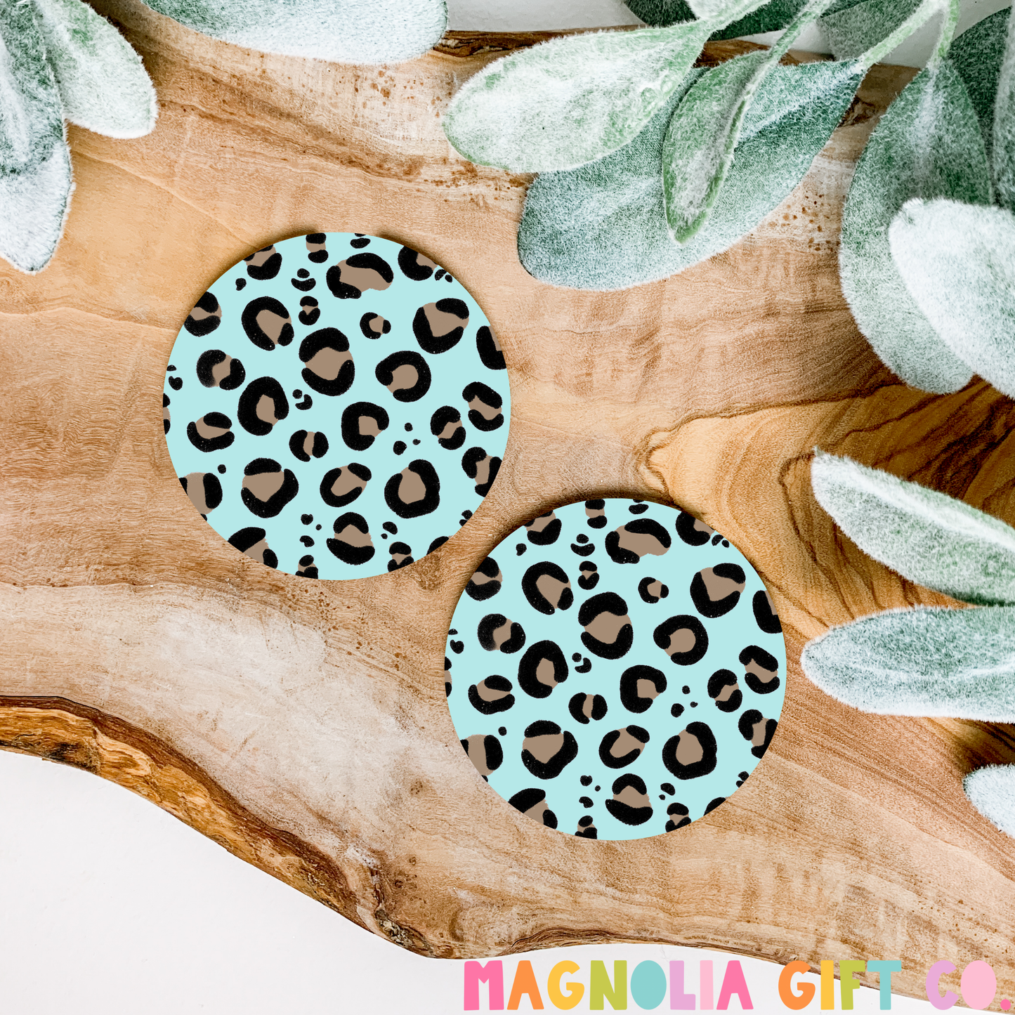 Light Blue Leopard Car Coasters