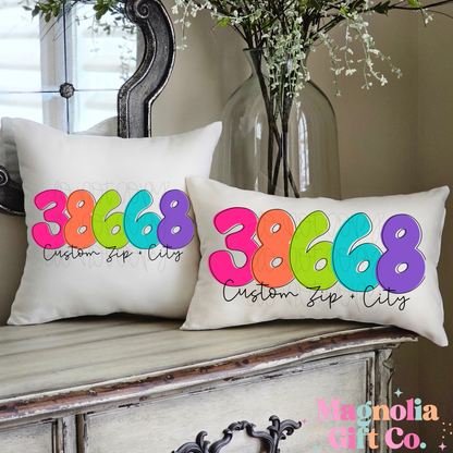 Bright Retro Zip + City Throw Pillow