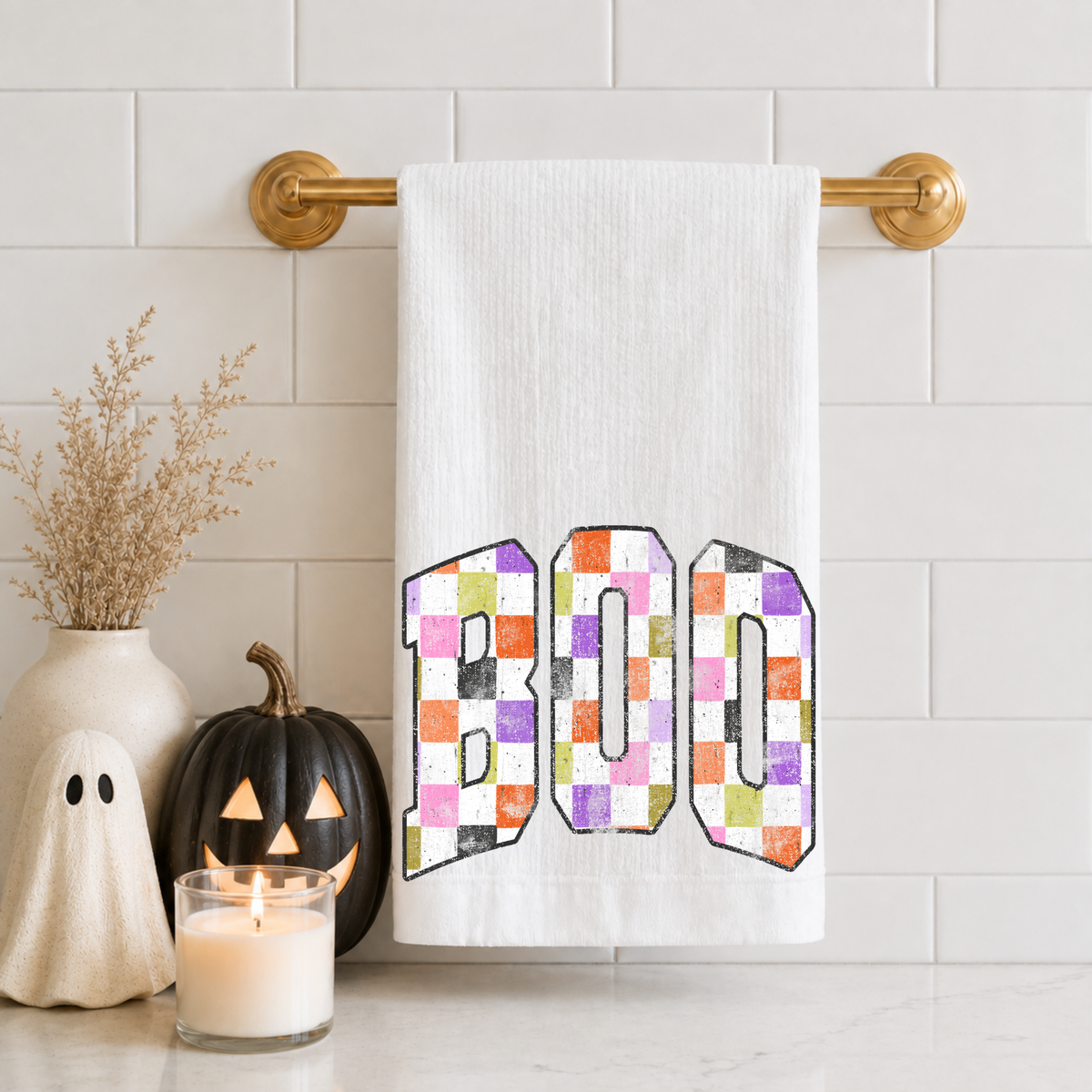 Checkered Boo Tea Towel