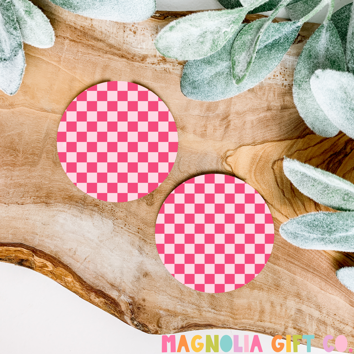 Pink Checkered Car Coasters