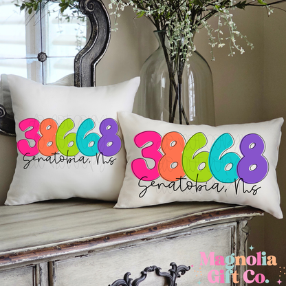 Bright Retro Zip + City Throw Pillow