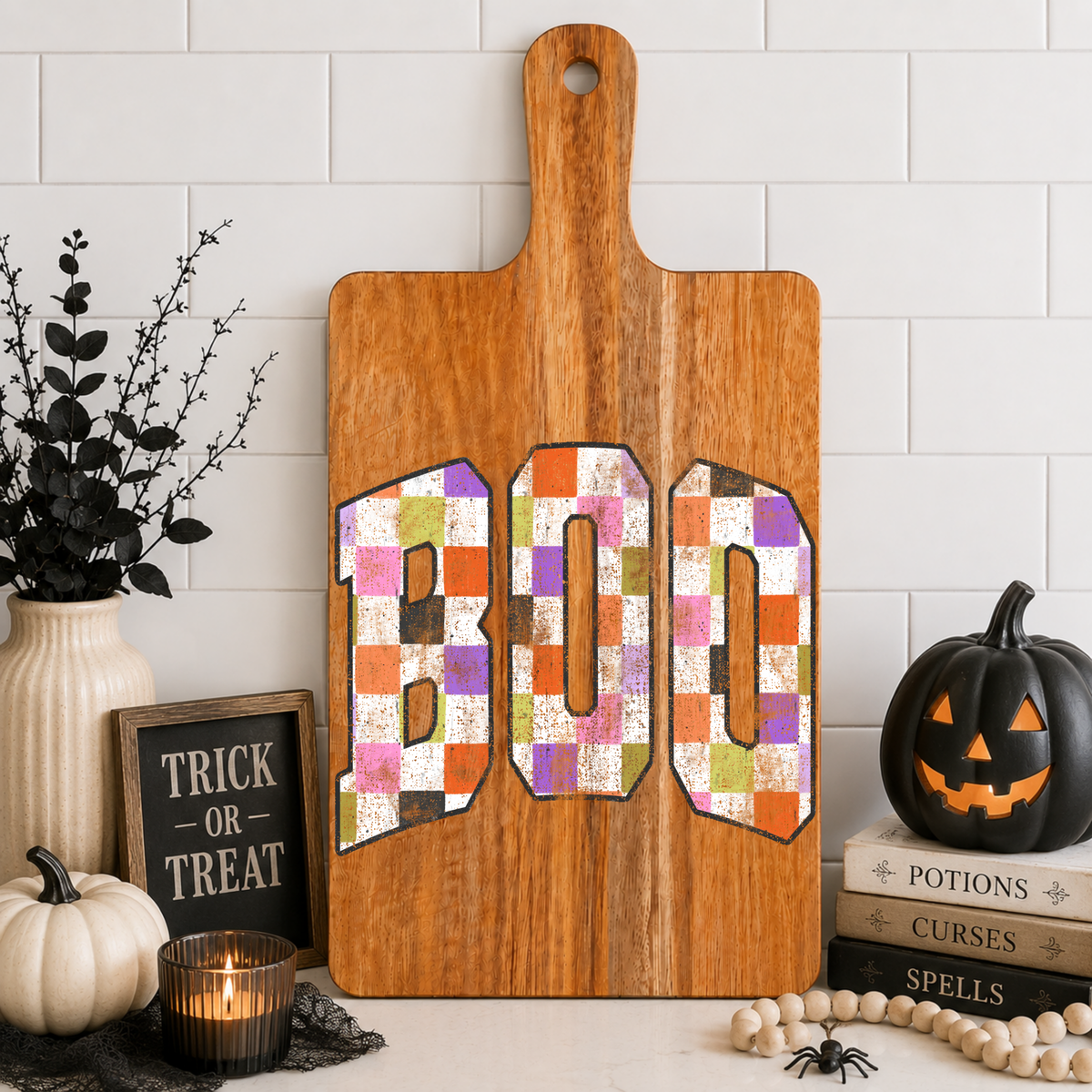 Checkered Boo Cutting Board