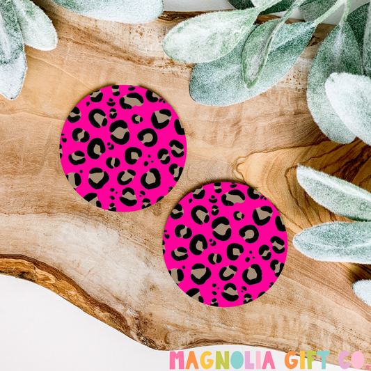 Hot Pink Leopard Car Coasters