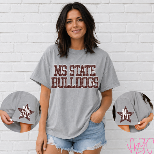 Distressed MS State Tee (Maroon) Tee