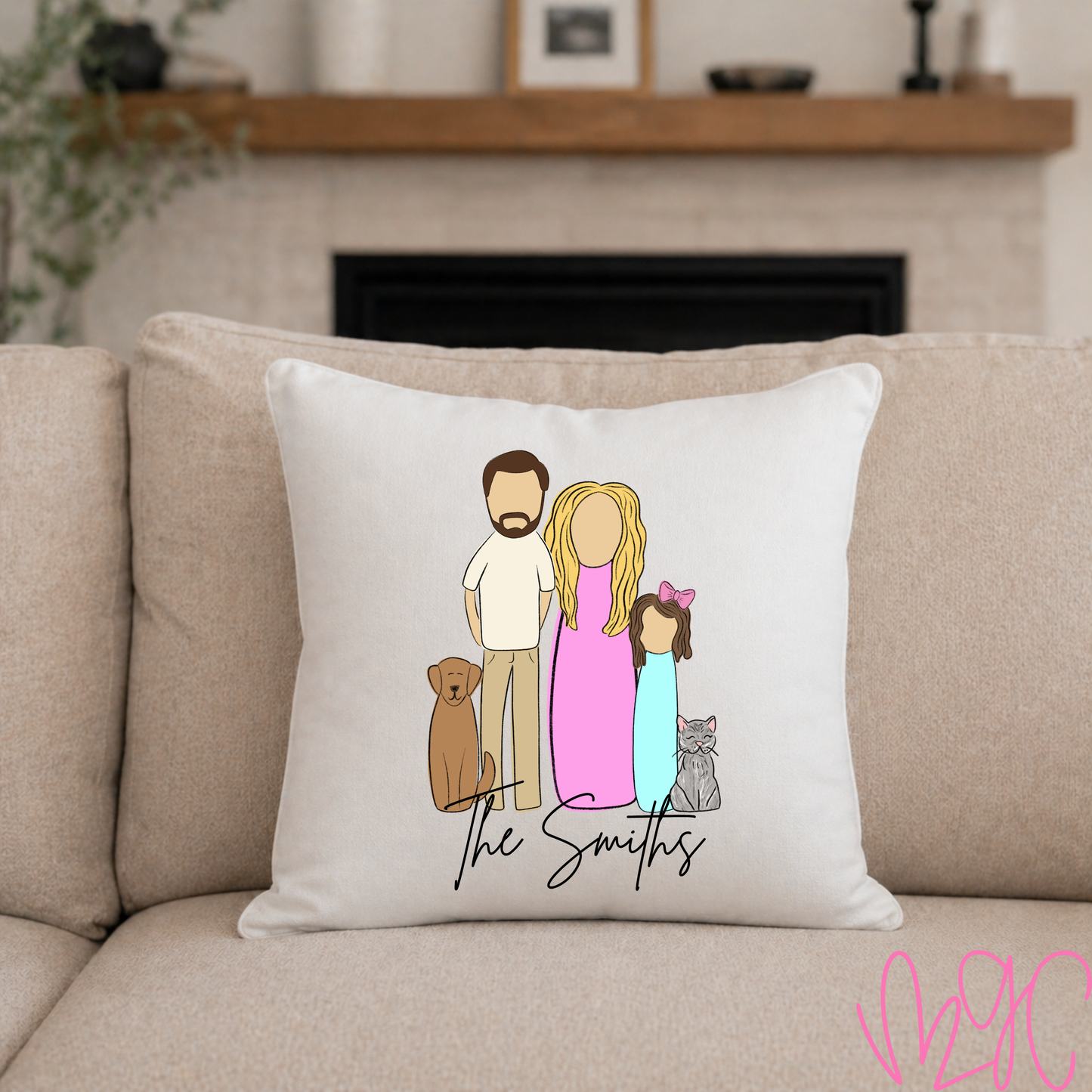 Family Sketch Throw Pillow