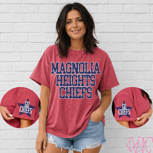 Distressed Magnolia Heights (Navy) Tee