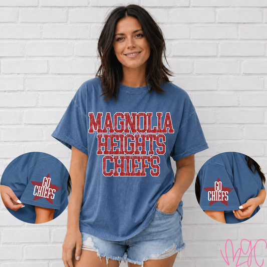 Distressed Magnolia Heights (Crimson) Tee
