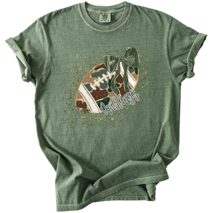 Camo Confetti Bow Football-Mustangs Tee