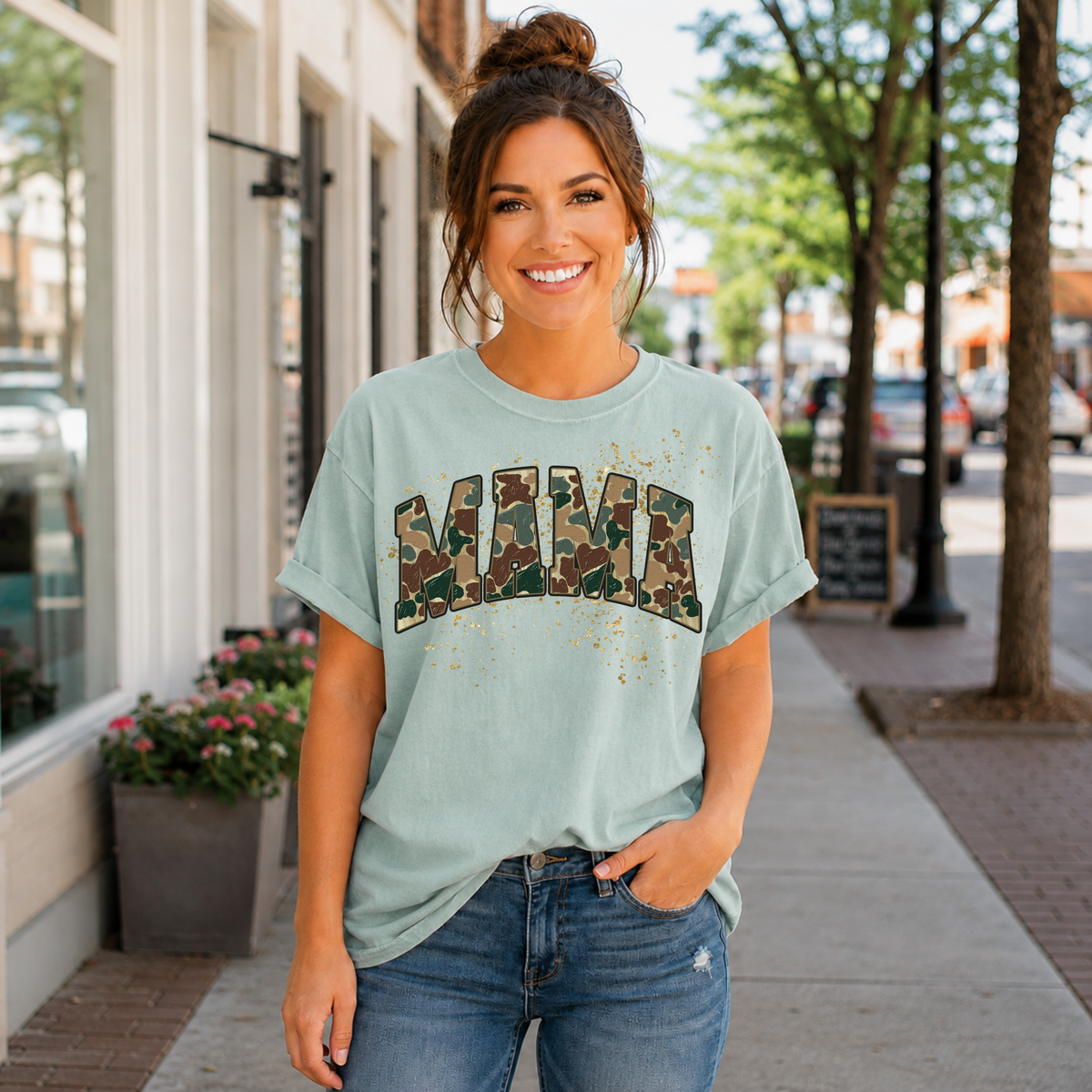 Camo Varsity Mama Tee