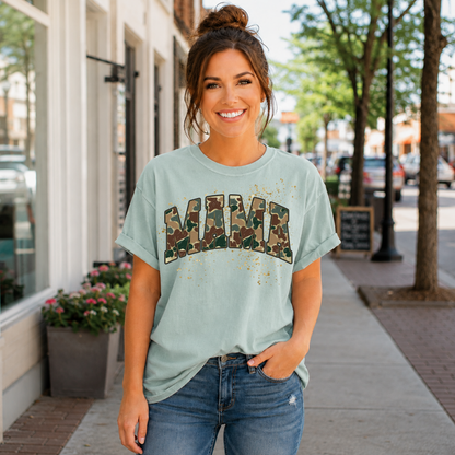 Camo Varsity Mama Tee