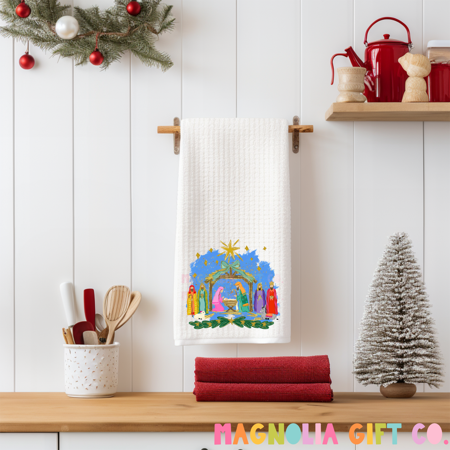 Painted Nativity Tea Towel