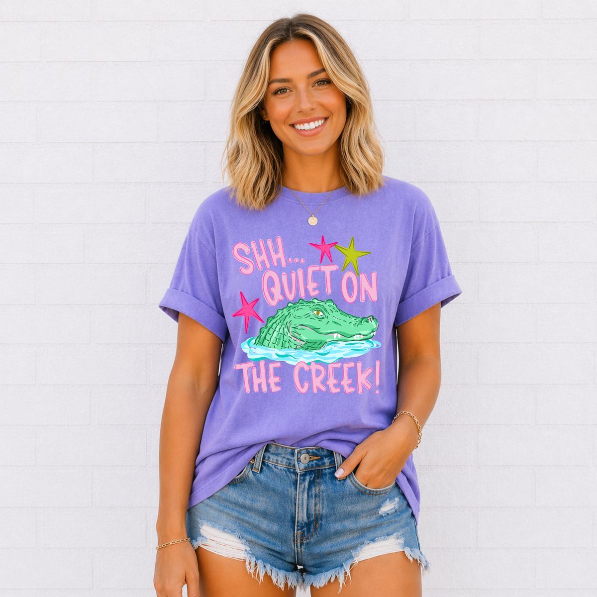 Quiet On The Creek (Pink) Tee