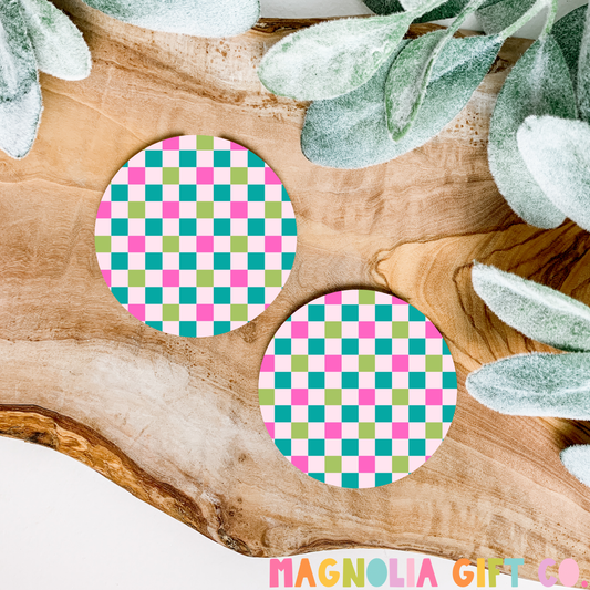 Bright Checkered Car Coasters