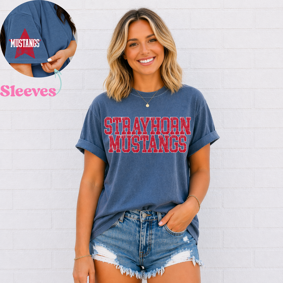 Varsity Distressed Mustangs (Red) Tee