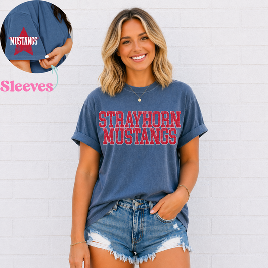 Varsity Distressed Mustangs (Red) Tee