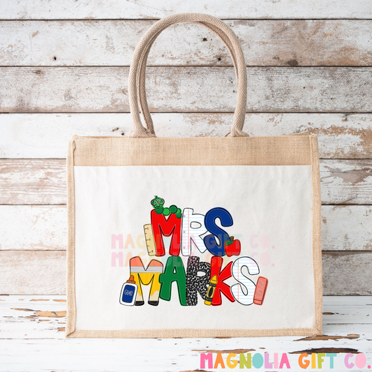 Primary Custom Teacher Name Tote Bag