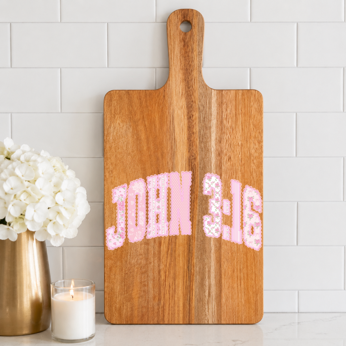Floral John 3:16 Cutting Board