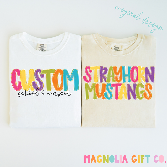 Colorful Preppy School + Mascot Tee