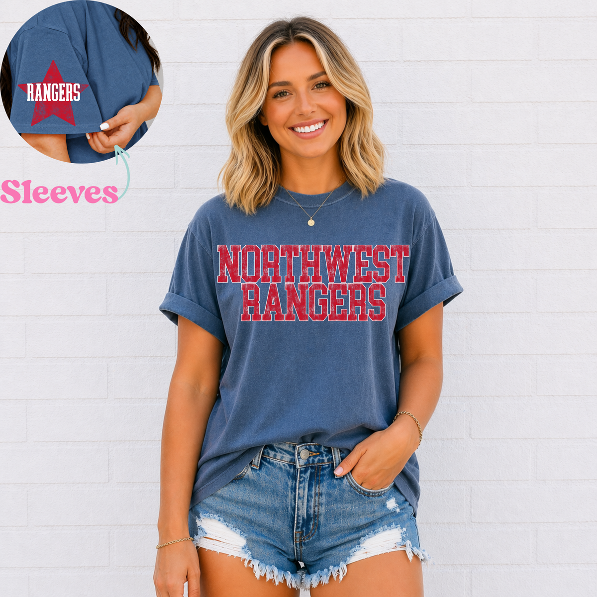 Varsity Distressed Rangers (Red) Tee