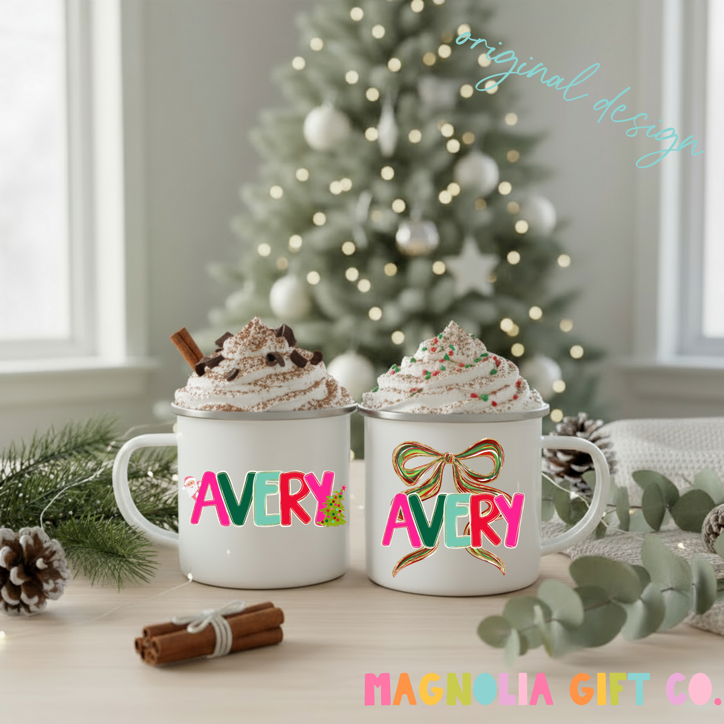 Preppy Christmas Custom Name Coffee Mug