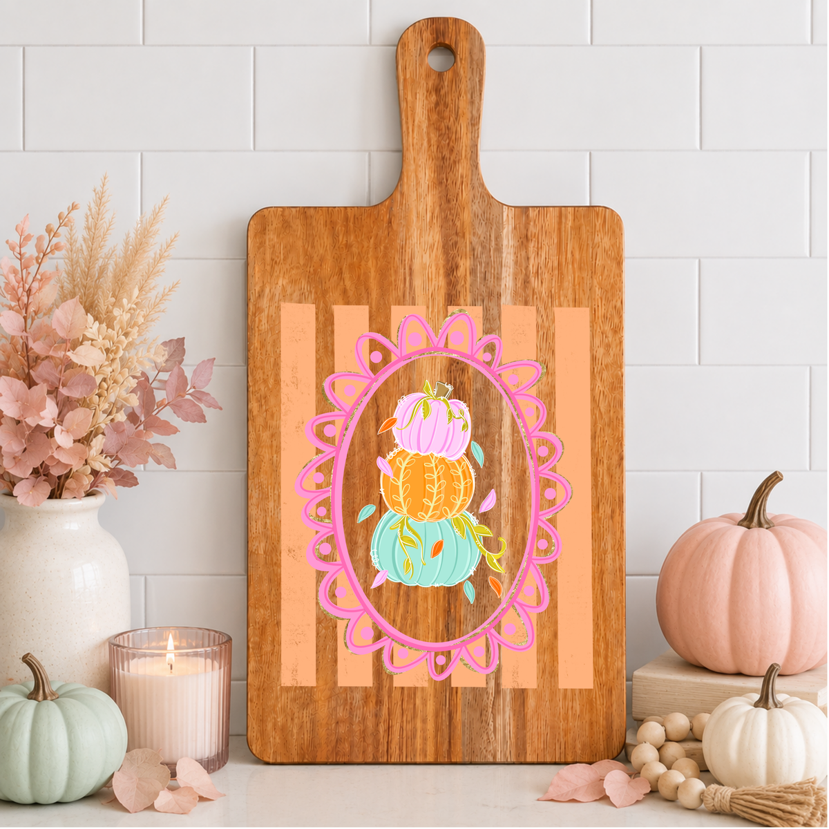 Striped Stacked Pumpkins Cutting Board