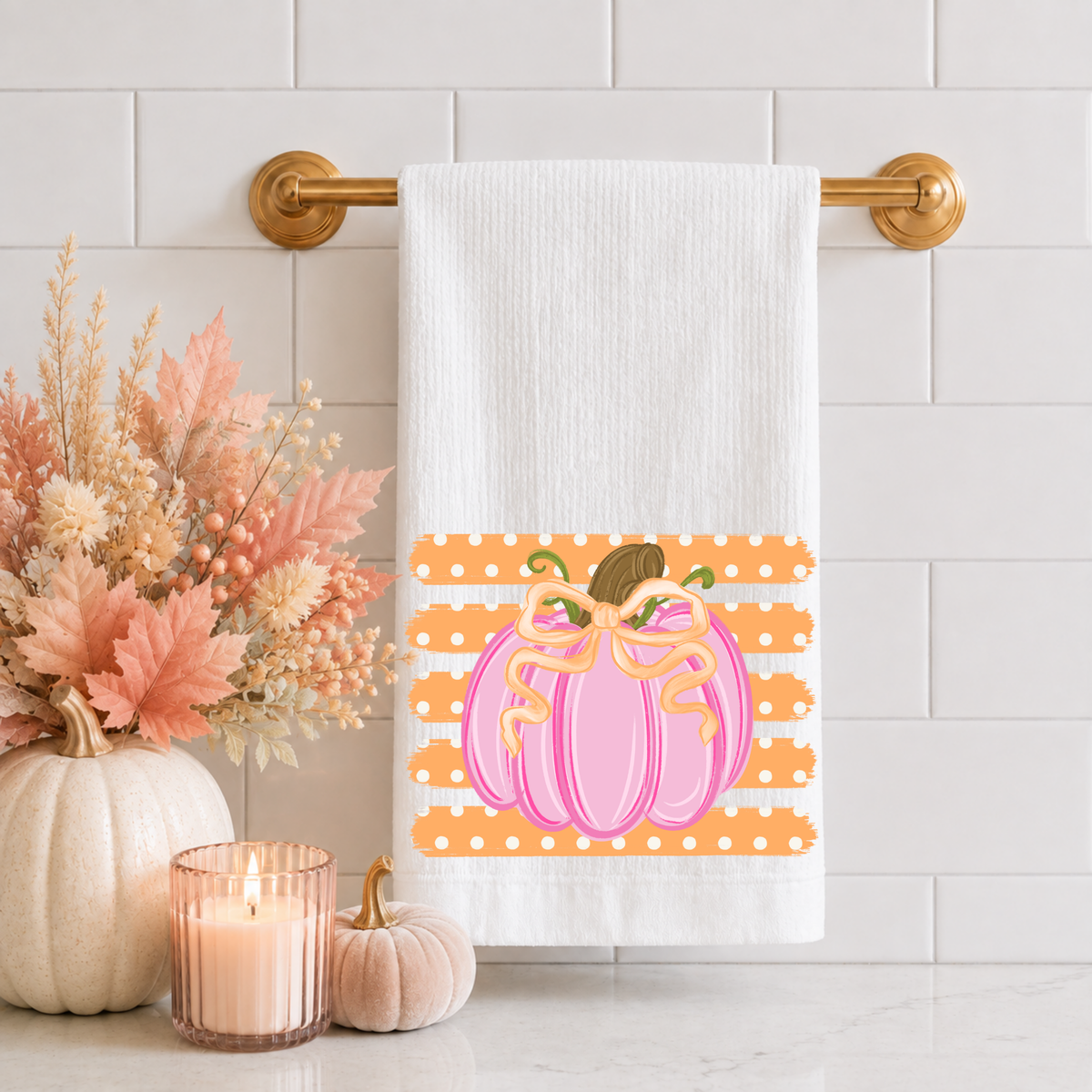 Striped Dotted Pumpkin Tea Towel
