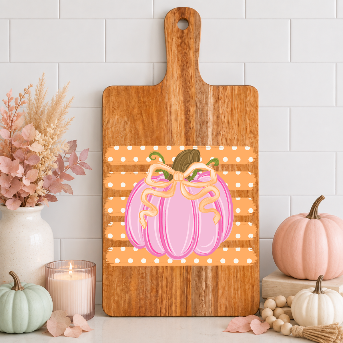 Dotted Stripe Pumpkin Cutting Board