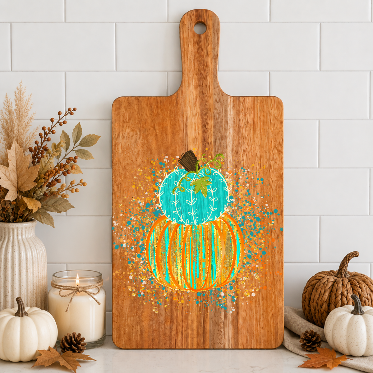 Confetti Stacked Pumpkins Cutting Board