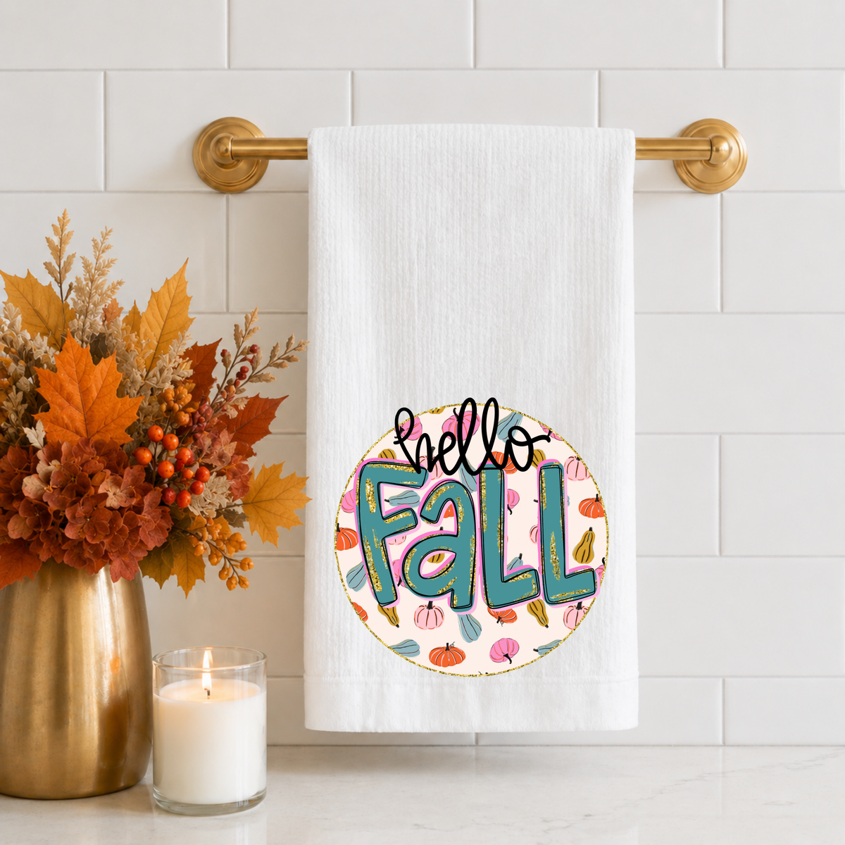 Hello Fall Circle Tea Towel