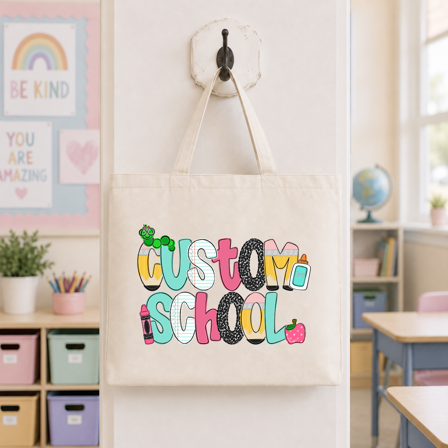Pastel Custom School Tote Bag