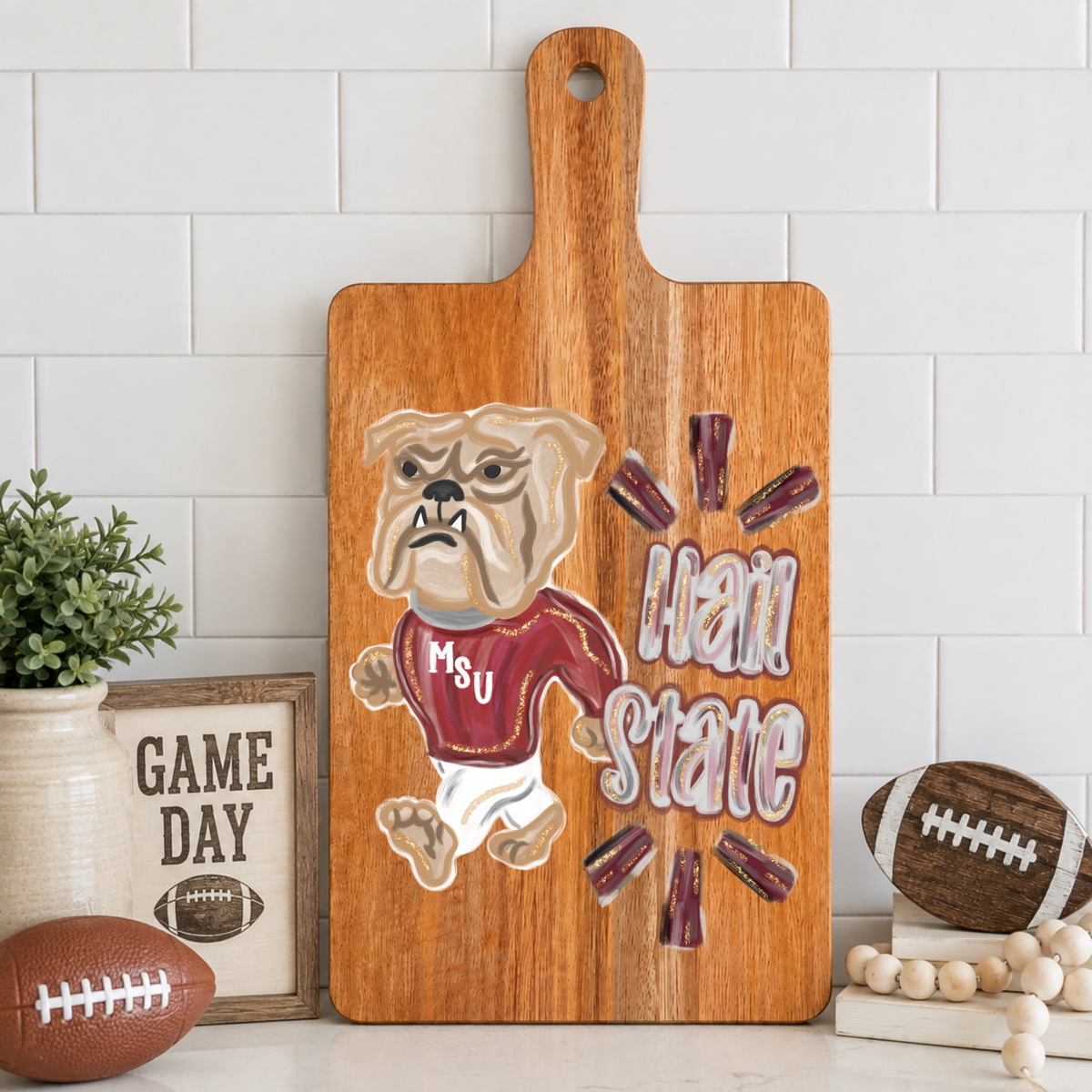 Painted Hail State Cutting Board