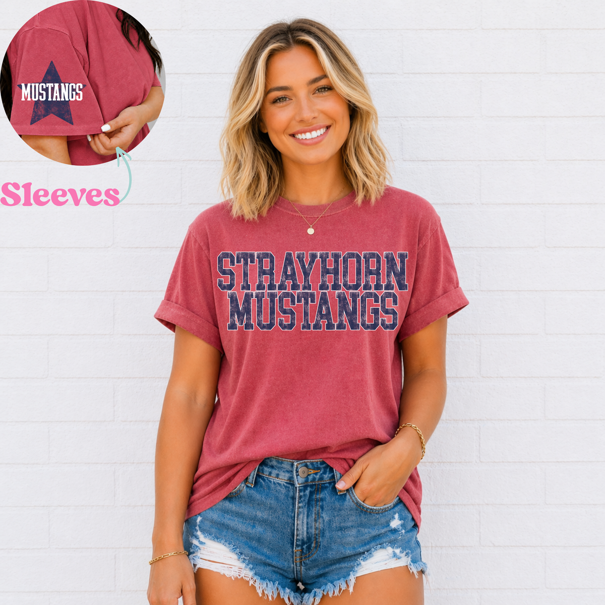 Varsity Distressed Mustangs (Navy) Tee
