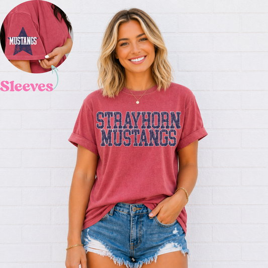 Varsity Distressed Mustangs (Navy) Tee