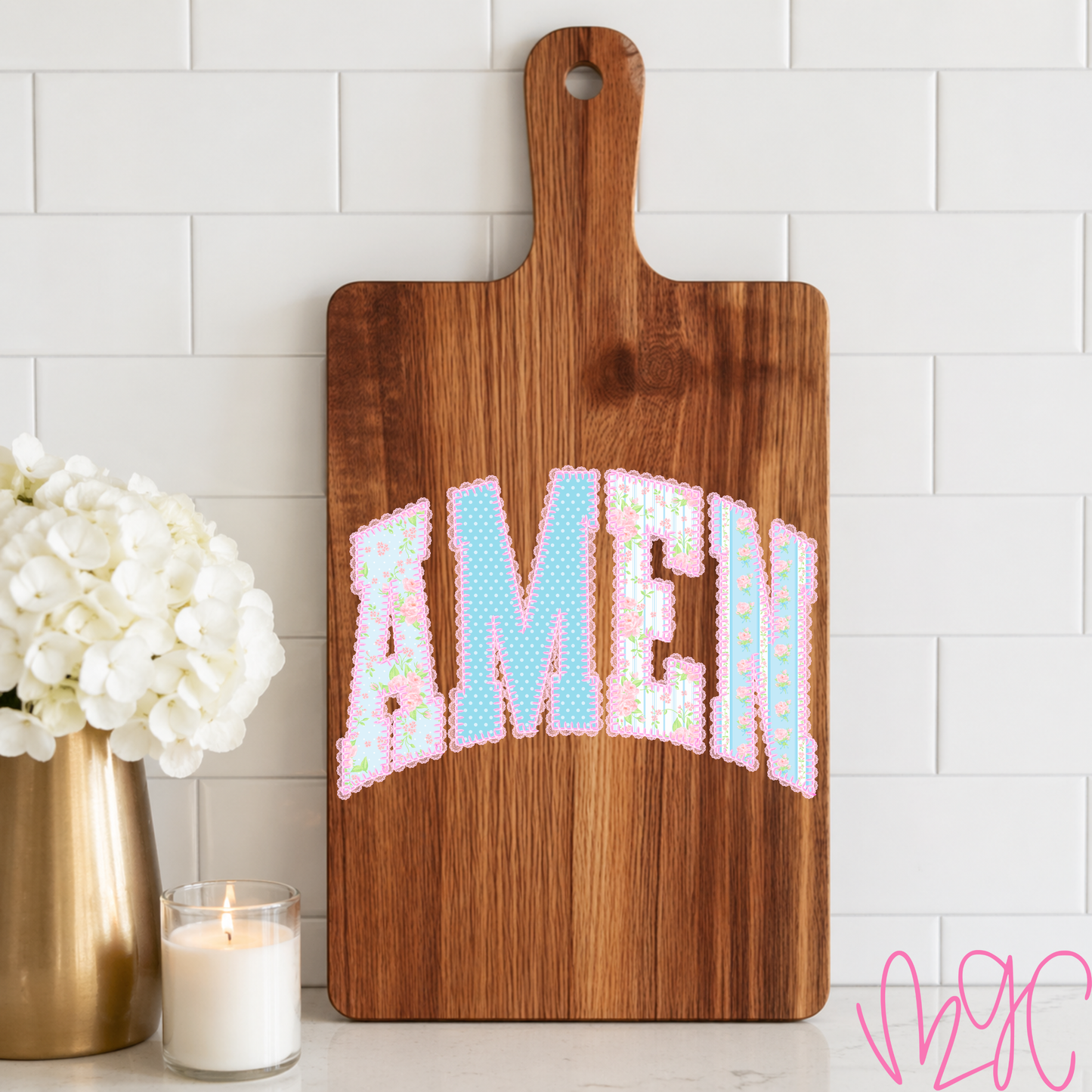 Floral Amen Cutting Board