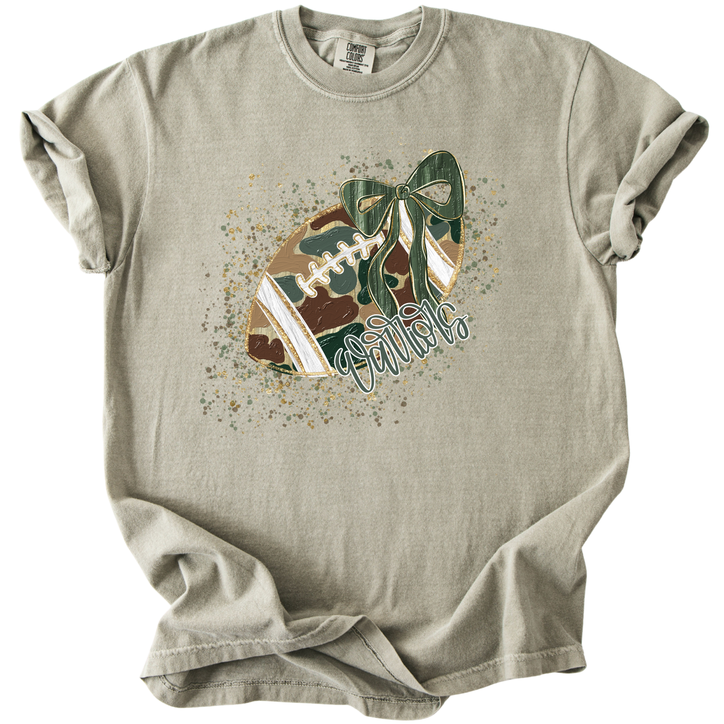 Camo Confetti Bow Football-Warriors Tee