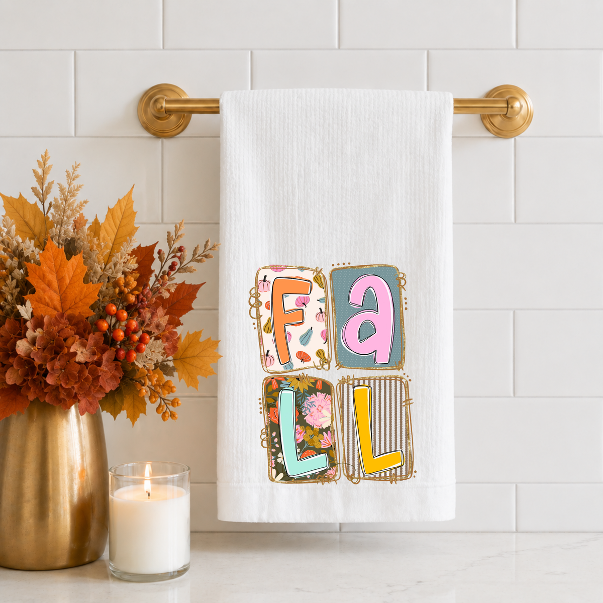Fall Squares Tea Towel