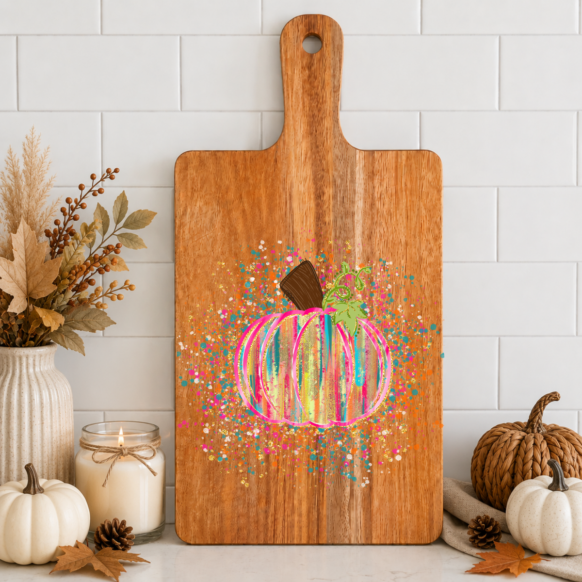 Bright Confetti Pumpkin Cutting Board