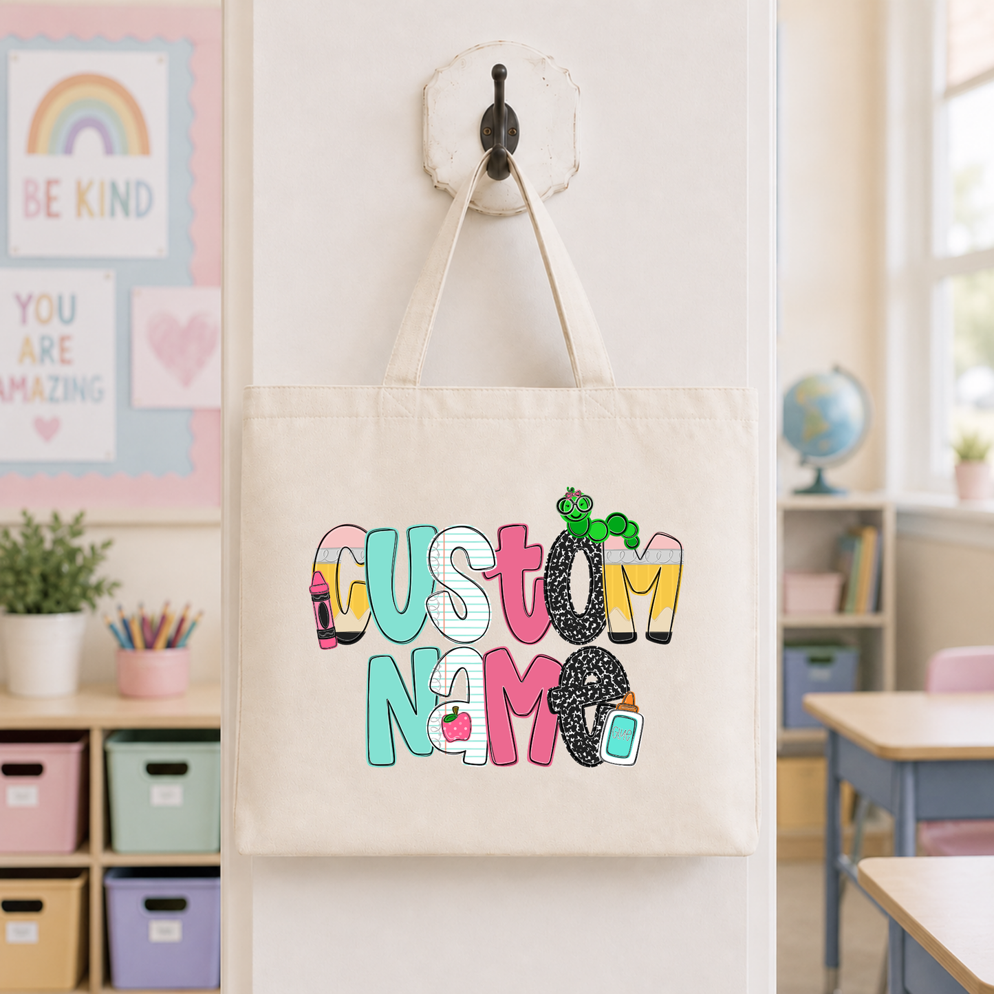 Pastel Custom Name Tote Bag