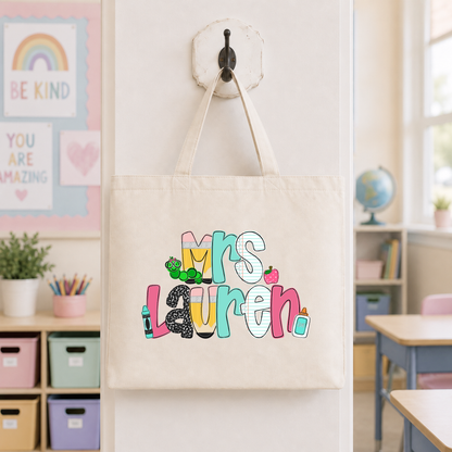 Pastel Custom Name Tote Bag