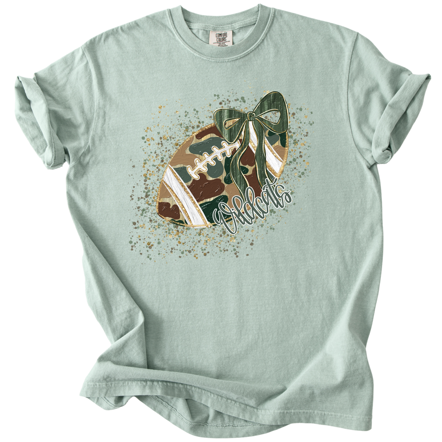 Camo Confetti Bow Football-Wildcats Tee