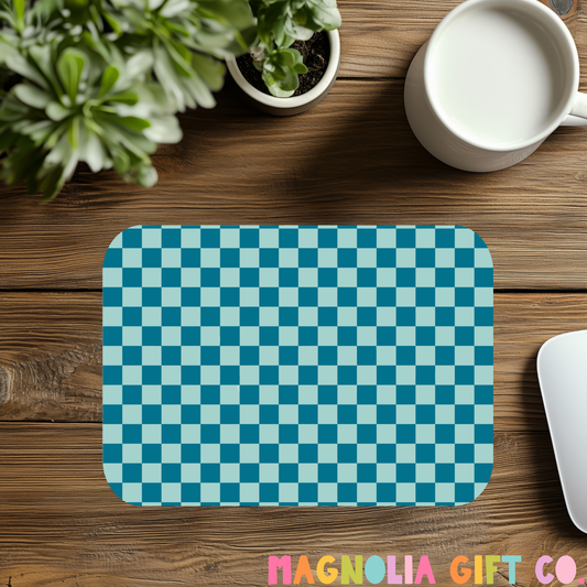 Turquoise Checkered Mousepad