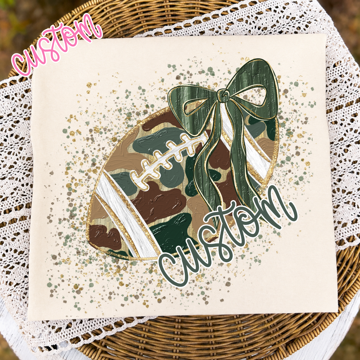 Custom Camo Football Bow Tee