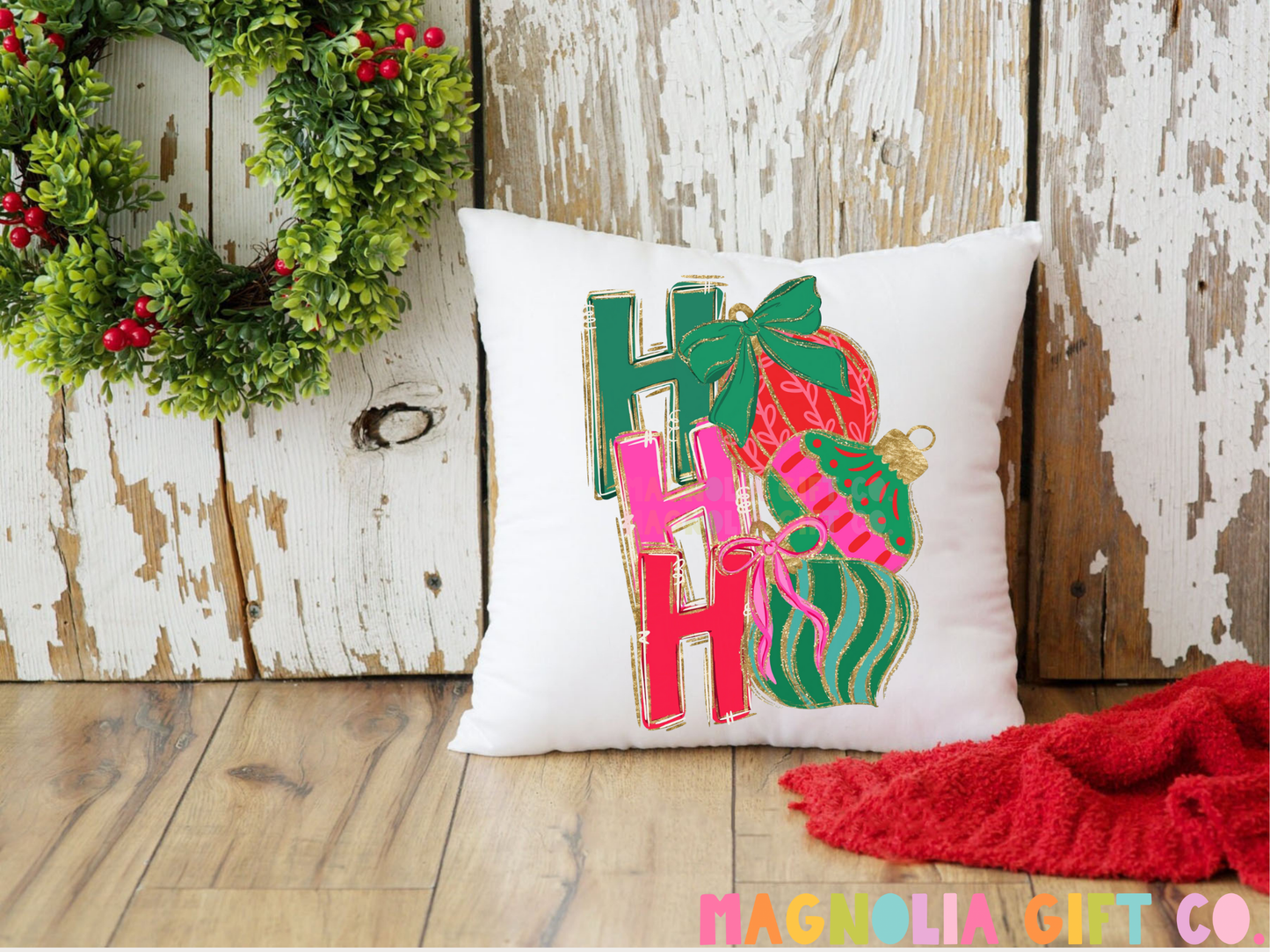 Ho Ho Ho Ornaments Throw Pillow