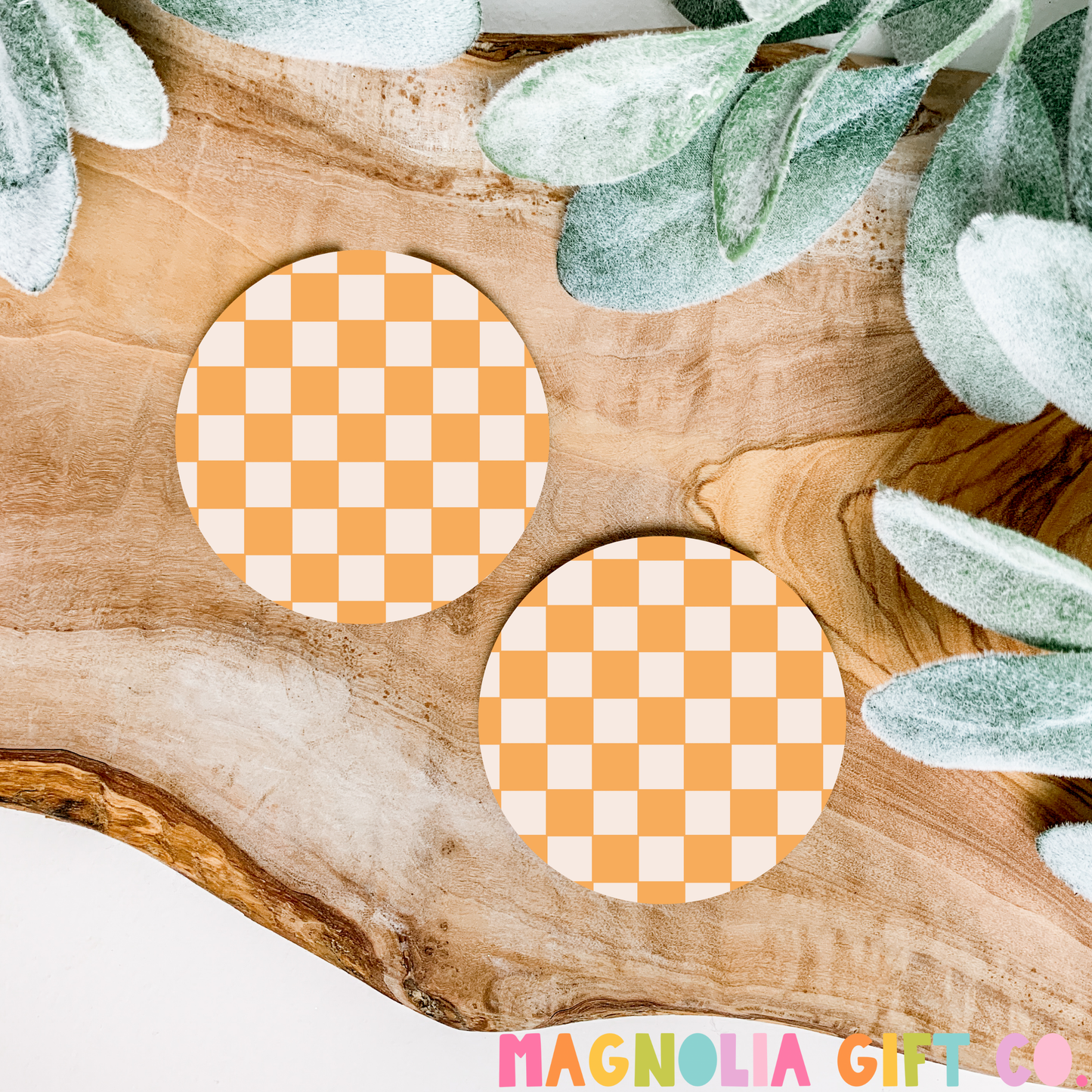 Orange Checkered Car Coasters