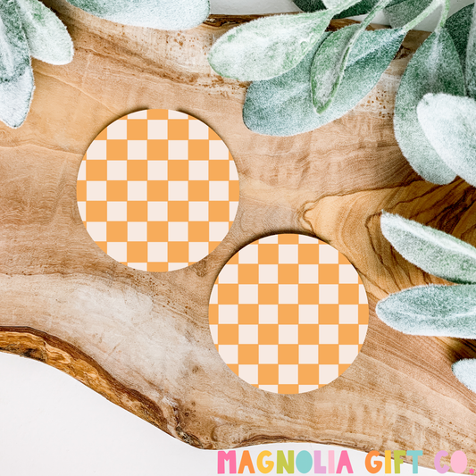 Orange Checkered Car Coasters