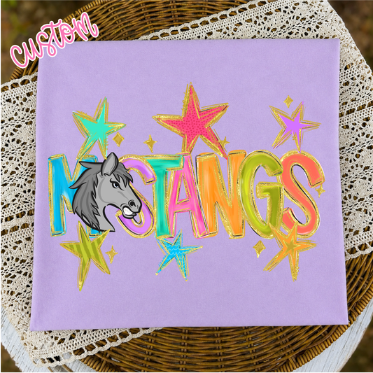 Colorful Star Mustangs Tee
